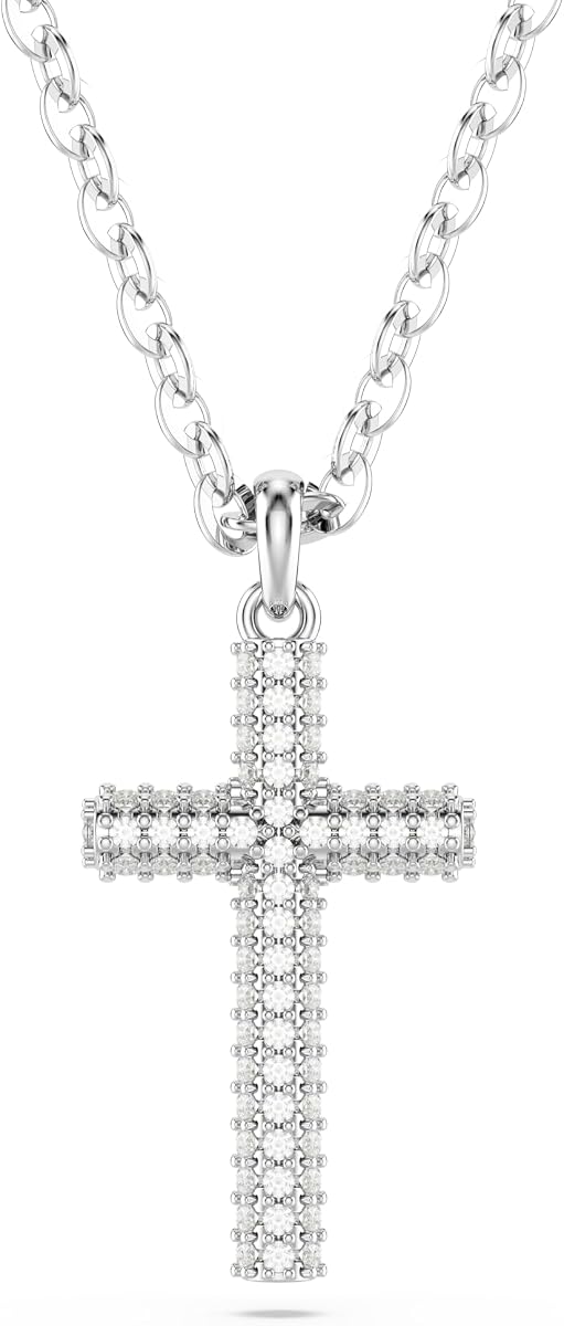 Insigne pendant, Pavé, Cross, Clear, Rhodium Finished
