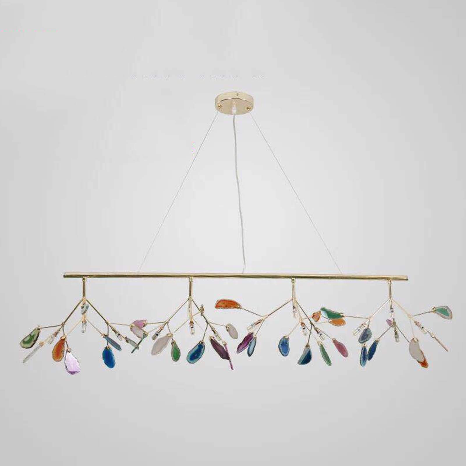 HYJAUSXB G4 Modern Long Onyx Chandelier,Simple Creative Firefly Chandelier,For Living Room Bedroom Dining Room-Gold and colored agates 16