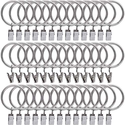 Image of 40 Pack Curtain Rings with Clips Hooks, Silver Drapery Clips with Rings Stainless Steel Metal 1.5 inch Curtain Hangers Clips, Fits Diameter 1.2 inch Rod, Silver