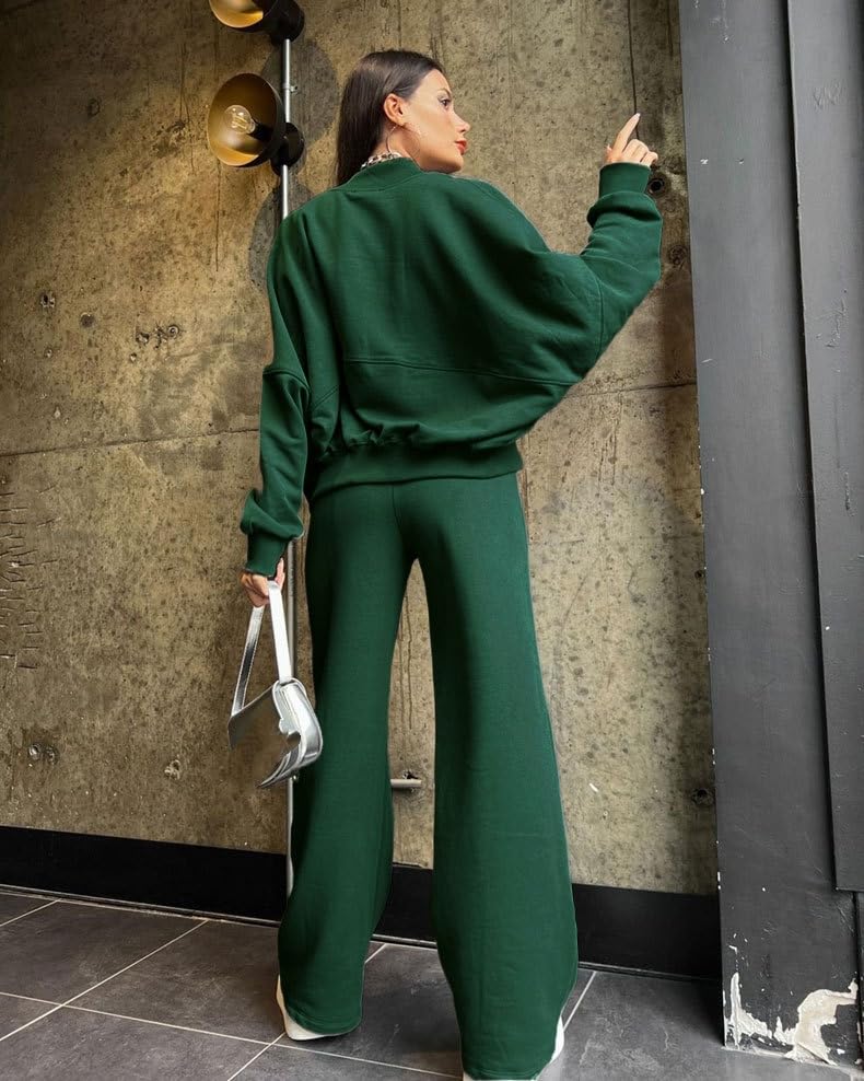 Set Di Abbigliamento Da Viaggio Per Donna, Bomber Rosso A Maniche Lunghe con Cerniera, Pantaloni Larghi con Elastico In Vita, Completo 2 Pezzi, Tuta Casual Ampia, Coordinati Sportivi