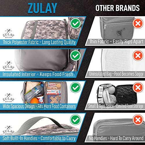 Zulay Insulated Lunch Bag - Thermal Kids Lunch Bag With Spacious Compartment & Built-In Handle - Portable Back To School Lunch Bag For Kids, Boys, & Girls To Keep Food Fresh (Digital Camouflage) #TOP6