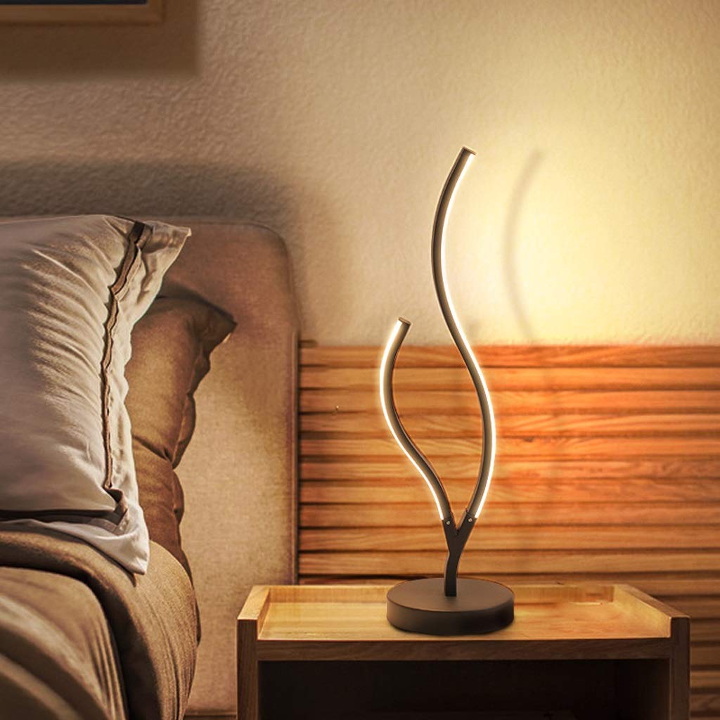 Lampy stołowe do sypialni Czarne diody LED do sypialni Nowoczesna lampka nocna Współczesna lampa biurkowa w kształcie łuku Lampy nocne do salonu Pokój gościnny 22” H