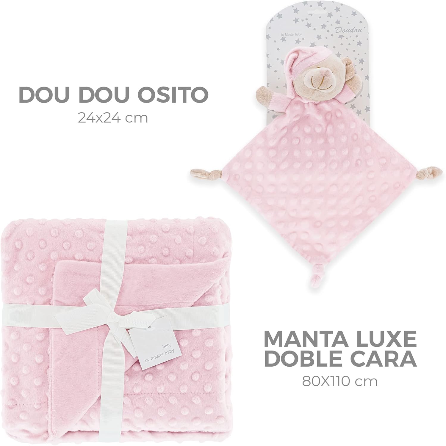 various Set Personalizada Manta + Dou Dou Bordado Bebe Recien Nacido Padres Primerizos Manta Suave Minky Poliester Cuna Coche Nina Nino Nombre Bordado Detalle Tierno Color Rosa - 2