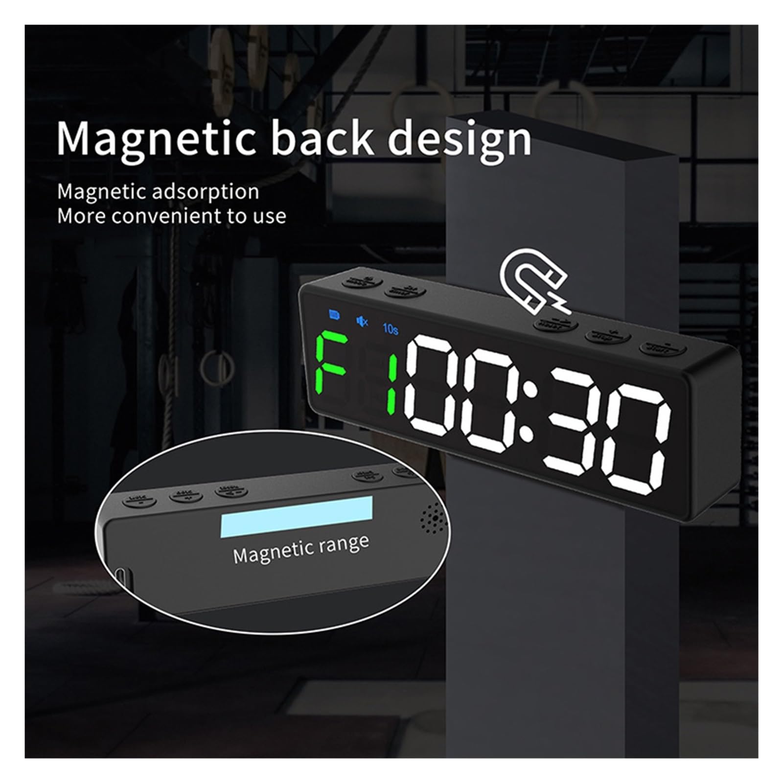 Temporizzatore da palestra, Mini timer da palestra cronometro ricaricabile portatile con conto alla rovescia/orologio con retro magnetico for allenamento fitness in palestra a casa(Oranje)