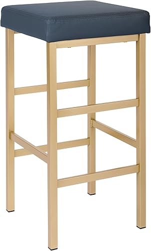 OSP Home Furnishings Taburete sin respaldo con marco dorado, 30 pulgadas, azul