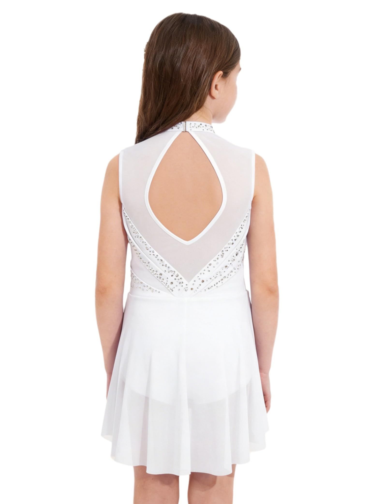 Robe Patinage Artistique Fille Body Strass sans Manches Justaucorps Gymnastique Leotard Ballet Robe Danse Contemporaine
