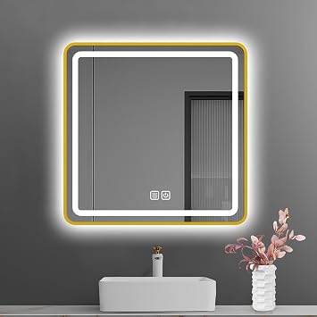 LTSRLL 16-36 Inch LED Bathroom Vanity Mirror with Brushed Metal Frame Front Lighted Wall Mounted Make-up MirrorRose,60cm/23.6in
