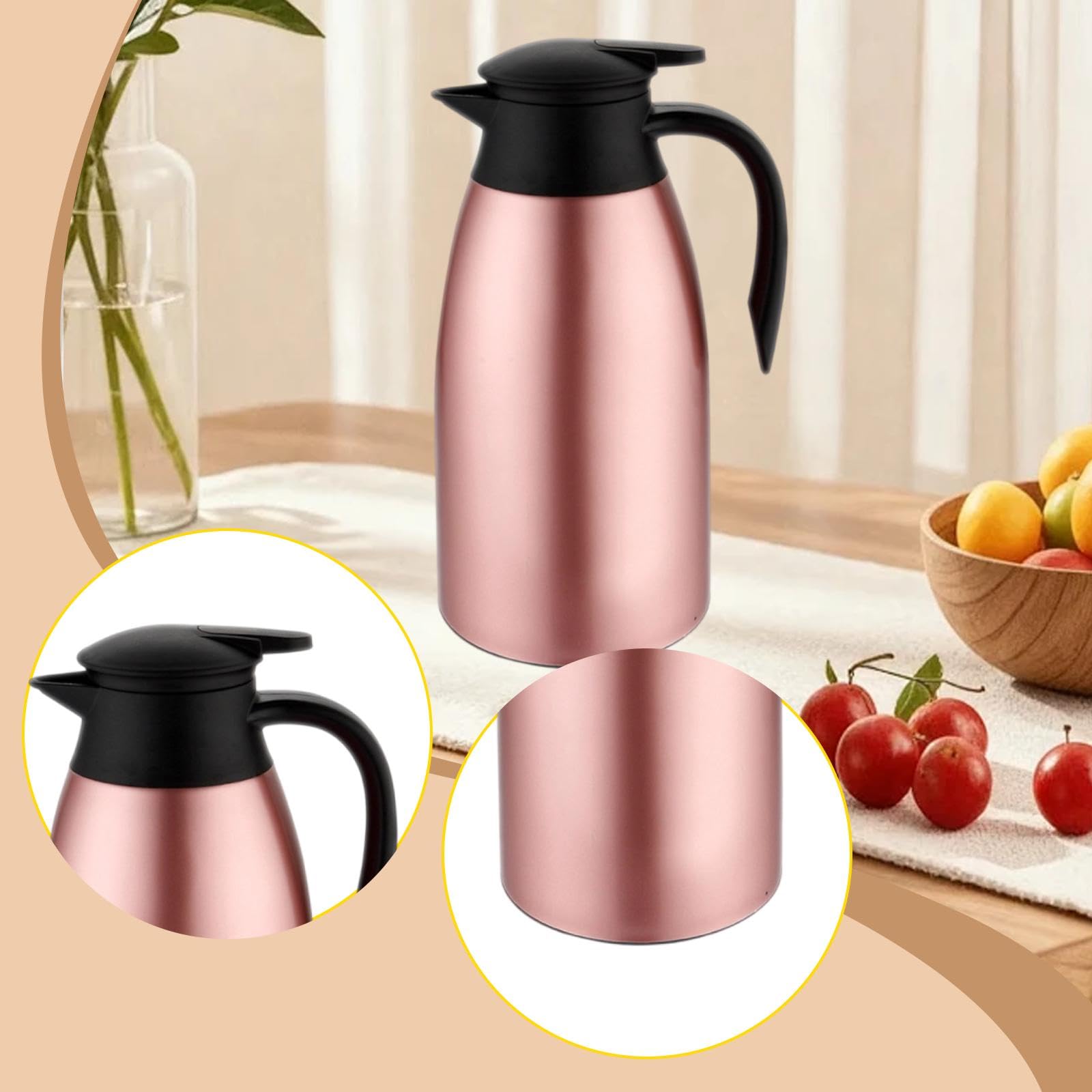 Caraffa Termica in Acciaio Inox per caffè E tè, Dispenser di Bevande in Silicone con 24 Ore, Ideale per Ufficio E Casa, Oro Rosa