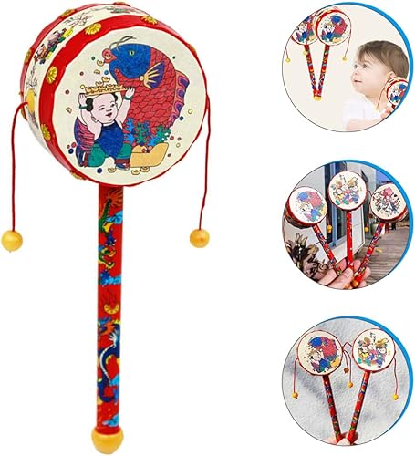 Miniatura 9 de Kisangel 2 unids mono tambor chino tradicional bebé sonajero giratorio Juguetes musicales de mano para niños