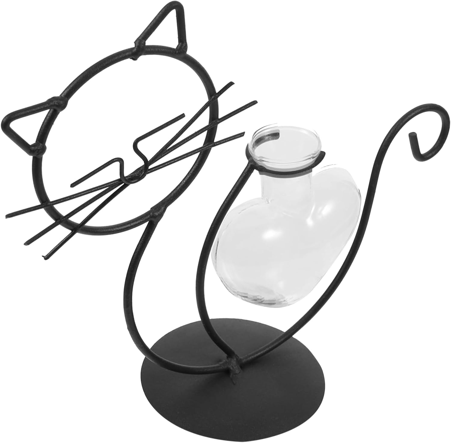 Cat Wrought Iron Vase Metal Cat Terrarium Vase Clear Plant Pots Desk Metal Plant Desk Topper Planter Iron Rack Clear Container Household Glass Frame
