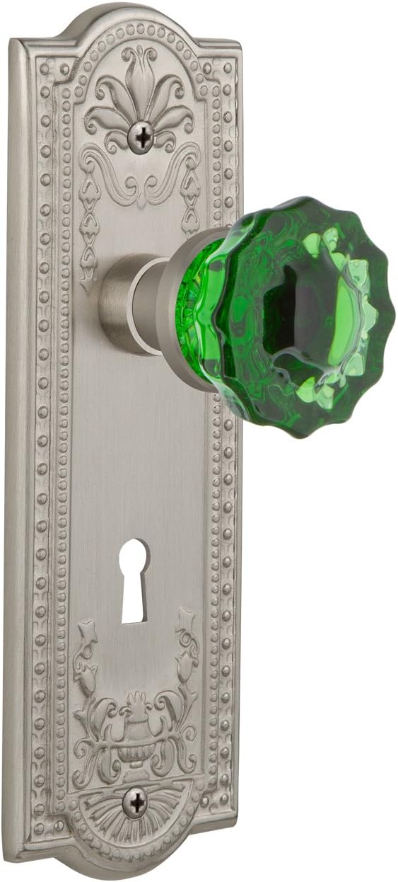 Nostalgic Warehouse 722854 Meadows Plate with Keyhole Single Dummy Crystal Emerald Glass Door Knob in Antique Pewter