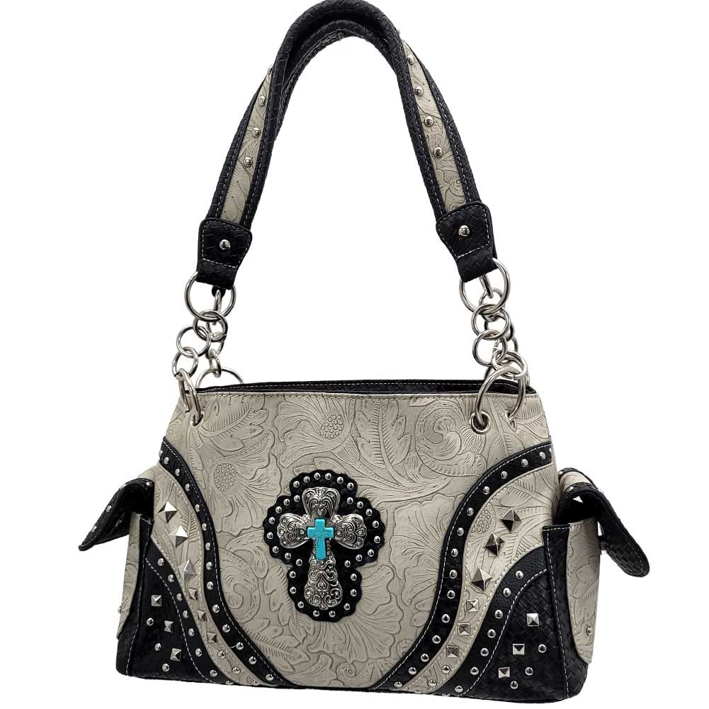 BHW Western Cross Purses Concealed Carry Western Satchel Hand Bags for Women, Cross-44-grey