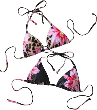 Triangle Top String Amazon.com: OYOANGLE Women's 2 Pack Boho Floral Triangle Bikini Tops ...
