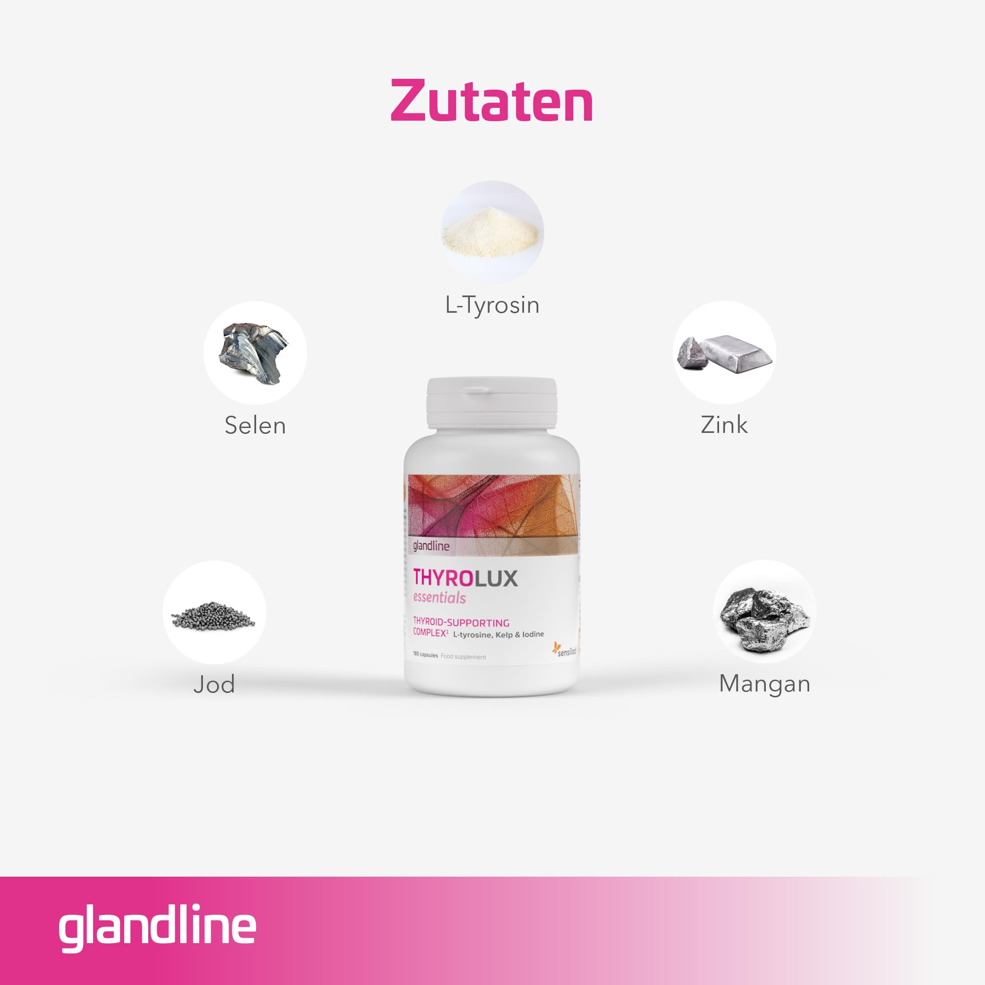 Jod Tabletten – Schilddrüse – Jod 150µg – Zink, Selen, L Tyrosin, Mangan – Pflanzlicher Ursprungs – 180 Kapseln Hochdosiert für 180 Tage – Thyrolux Sensilab