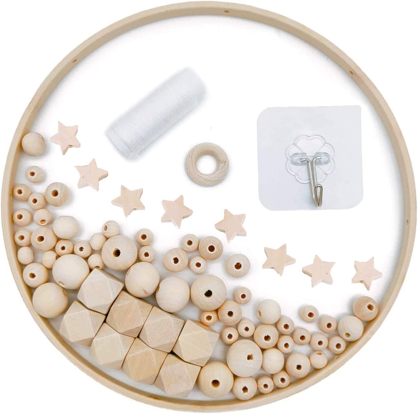 Baby Crib Nursery Mobiles DIY Wooden Beads Dream Catcher Wind Chime Bed Bell for Children Boys Girls Wooden Mobile Babies Bed Room Decoration (Round)