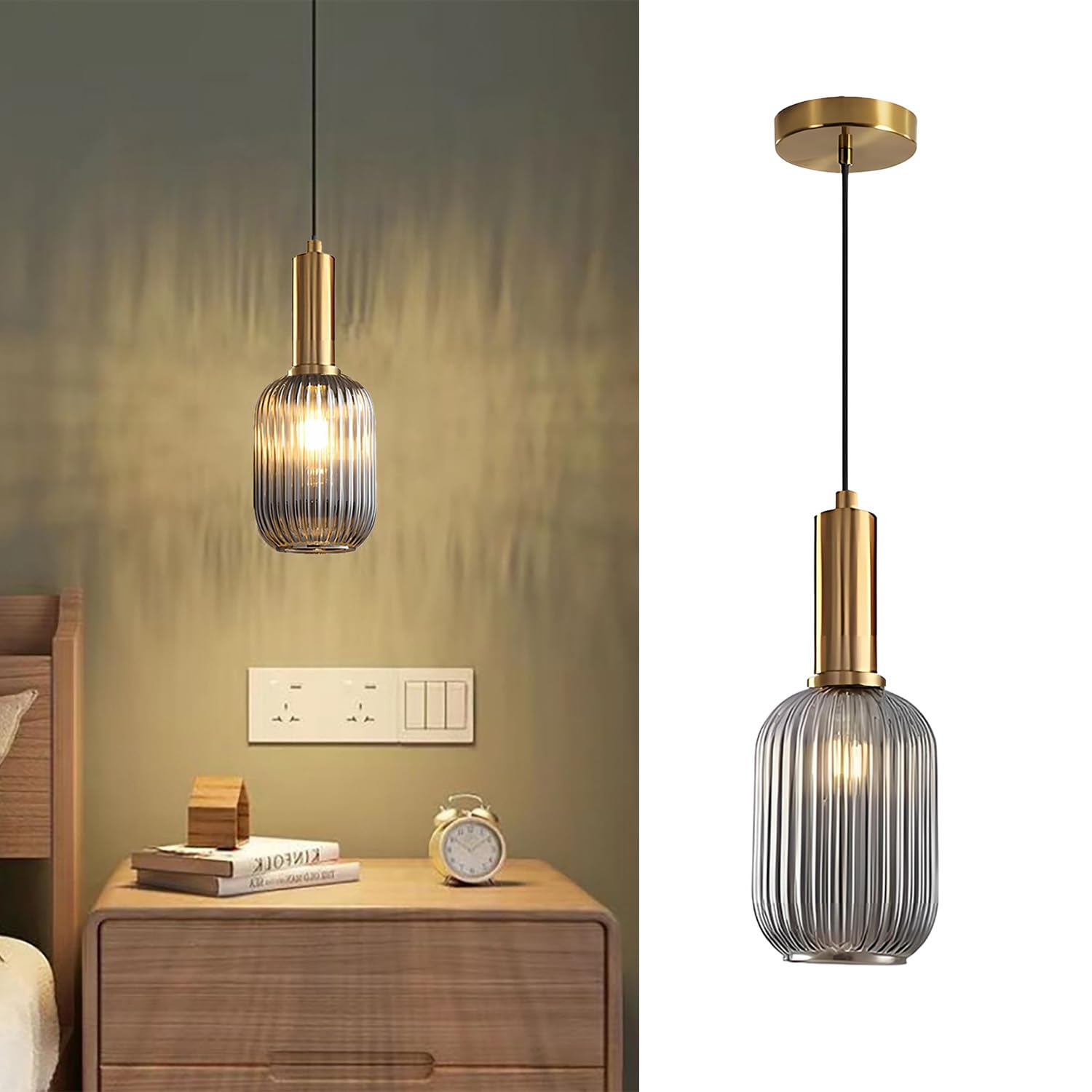 Tropibed Vintage Glass Pendant Light Fixtures Glass Pendant Ceiling Light for Kitchen Island Bedroom Dining Room Creative Glass Pendant Light Shade Retro Ceiling Hanging Lamp (Smoke Gray, 13cm) — image 1
