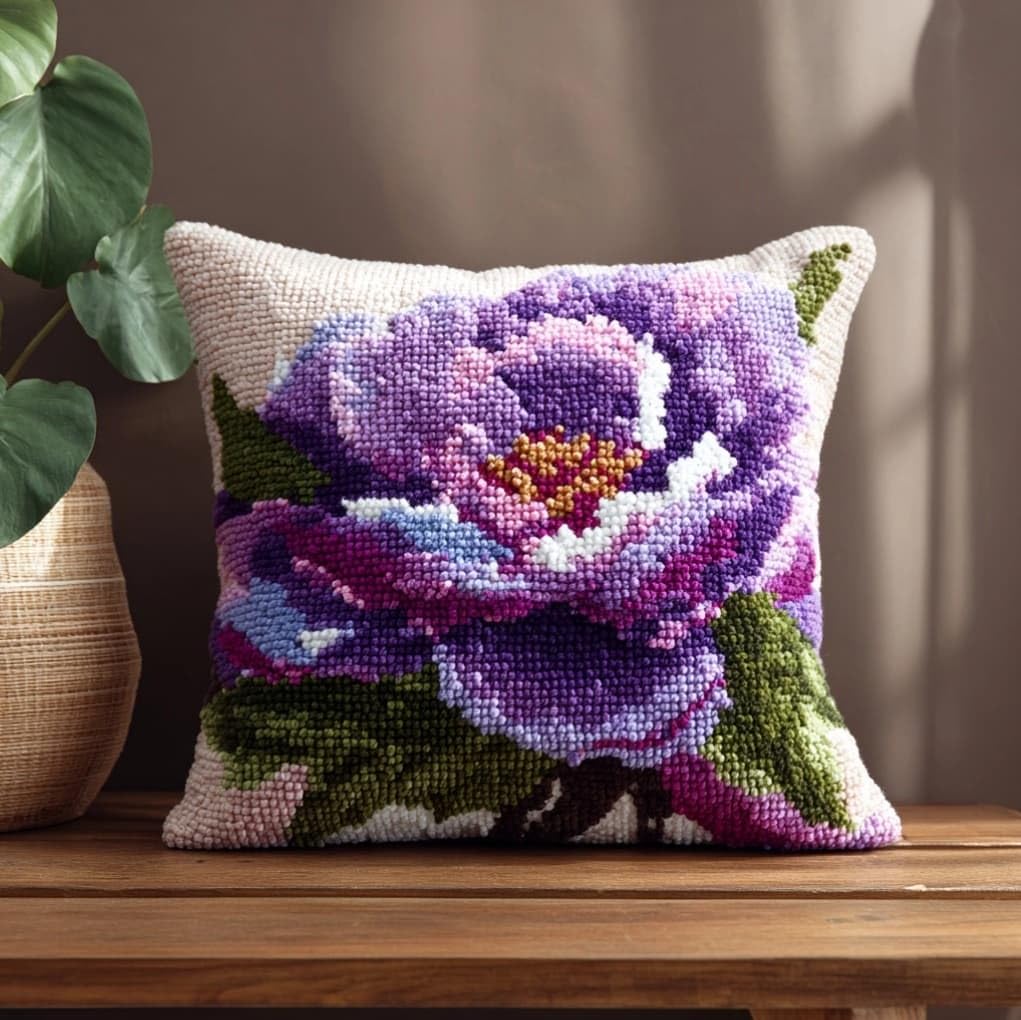 AxiangziK Latch Hook Pillow Kit for Beginners,Purple Roses