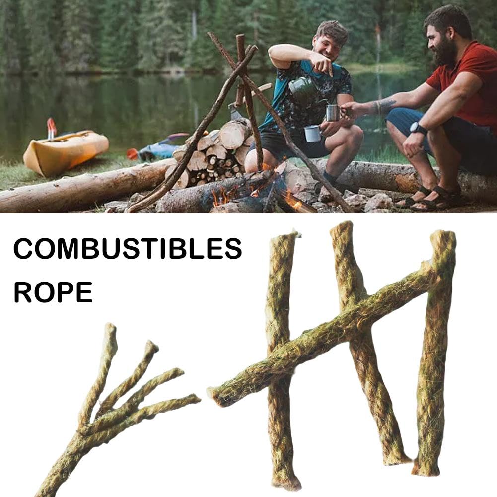 WDEC Fire Rope – Paraffine de chanvre fait main – Tinder on a Rope – Allume-feu naturels, Prêt