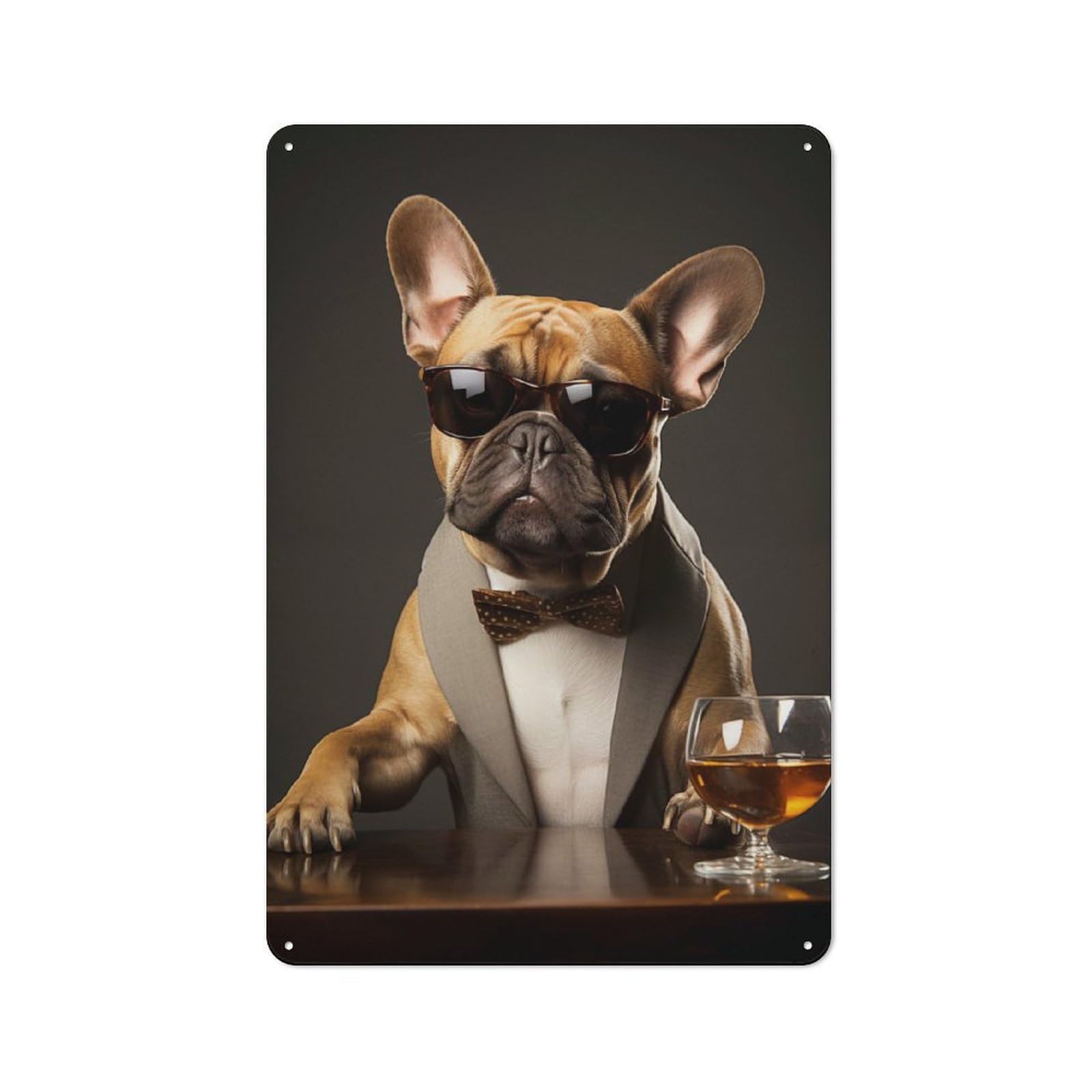 Junmoney French Bulldog In Suit Metal Wall Sign 30X20cm Featuring For Garage Or Workshop, For Vintage Wall Decor Fans, For Metal Sign Collectors