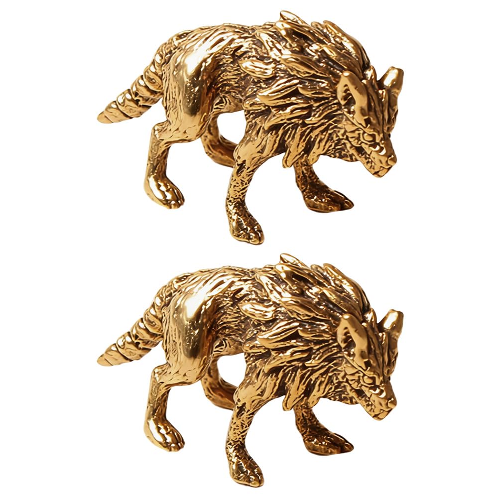 Figurines loup en laiton véritable Acxico - Objets d'art vintage haut de gamme pour bureau