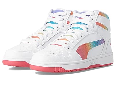 PUMA Kids Rebound Layup Mid (Big Kid) Kids Shoes Puma White/Magic Rose : 4 Big Kid M, Leather