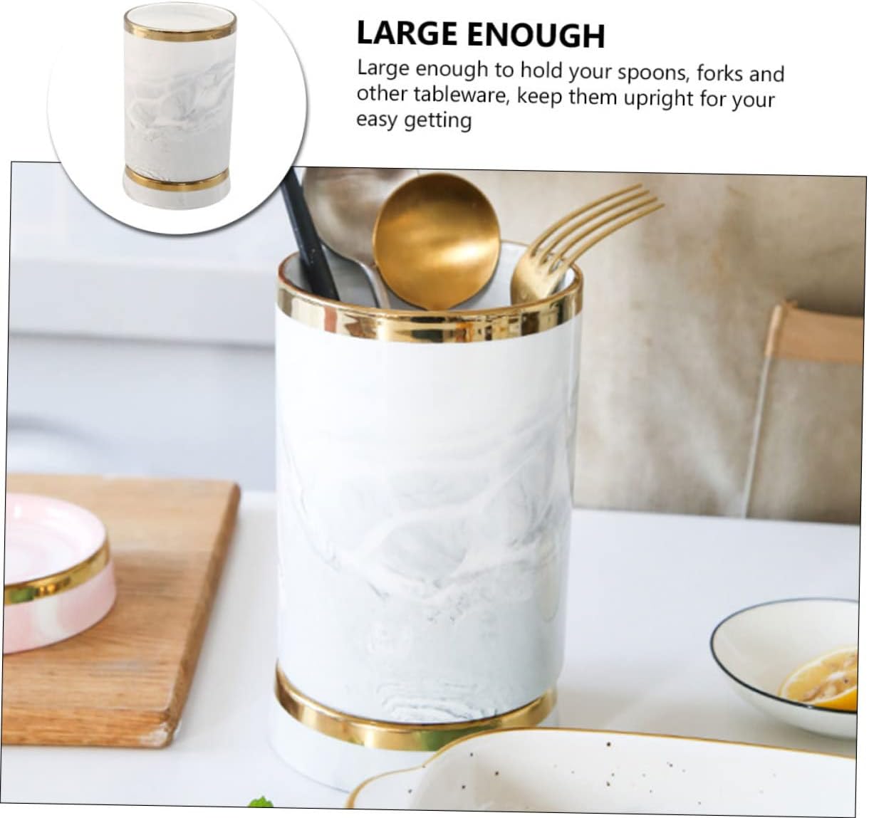 OUNONA Marble Pattern Chopsticks Holder Elegant Ceramic Utensil Organizer for Kitchen Counter Compact Cutlery Bucket for Spoons Forks and Chopsticks Space Saving Design