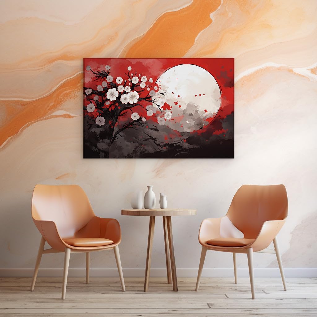 Canvas for Living room. Mystical Moonlight Dance in a Cherry Blossom Night, 27 x 18 inch Canvas Wall Art - Contemporary Masterpieces - Modern Home Decor - 69x46 cm (27x18 inch)