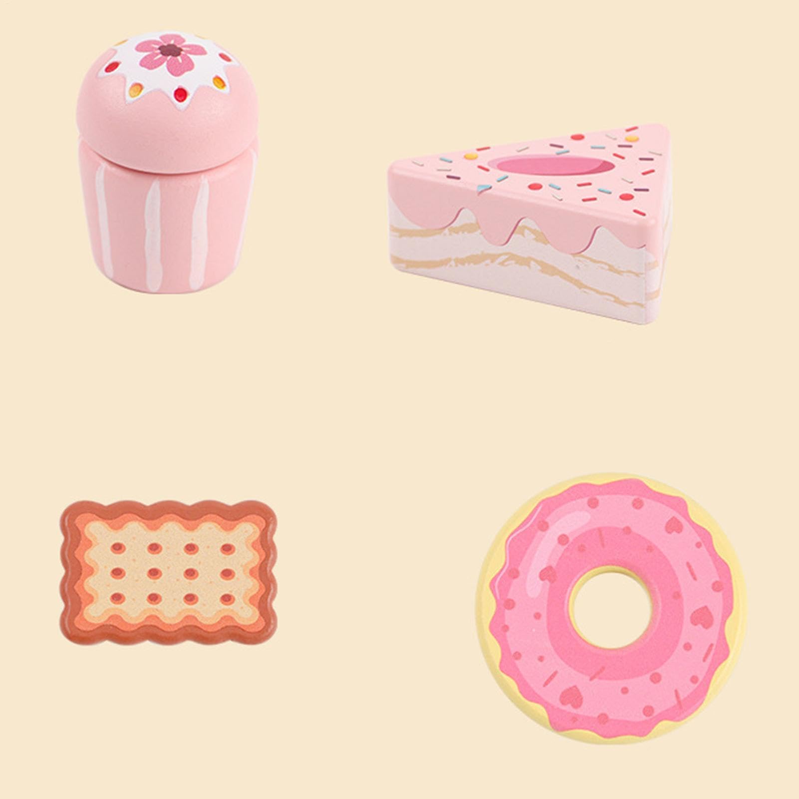 Set Tea Party Per Bambini In Legno Con Dolci Di Imitazione 16 Pezzi