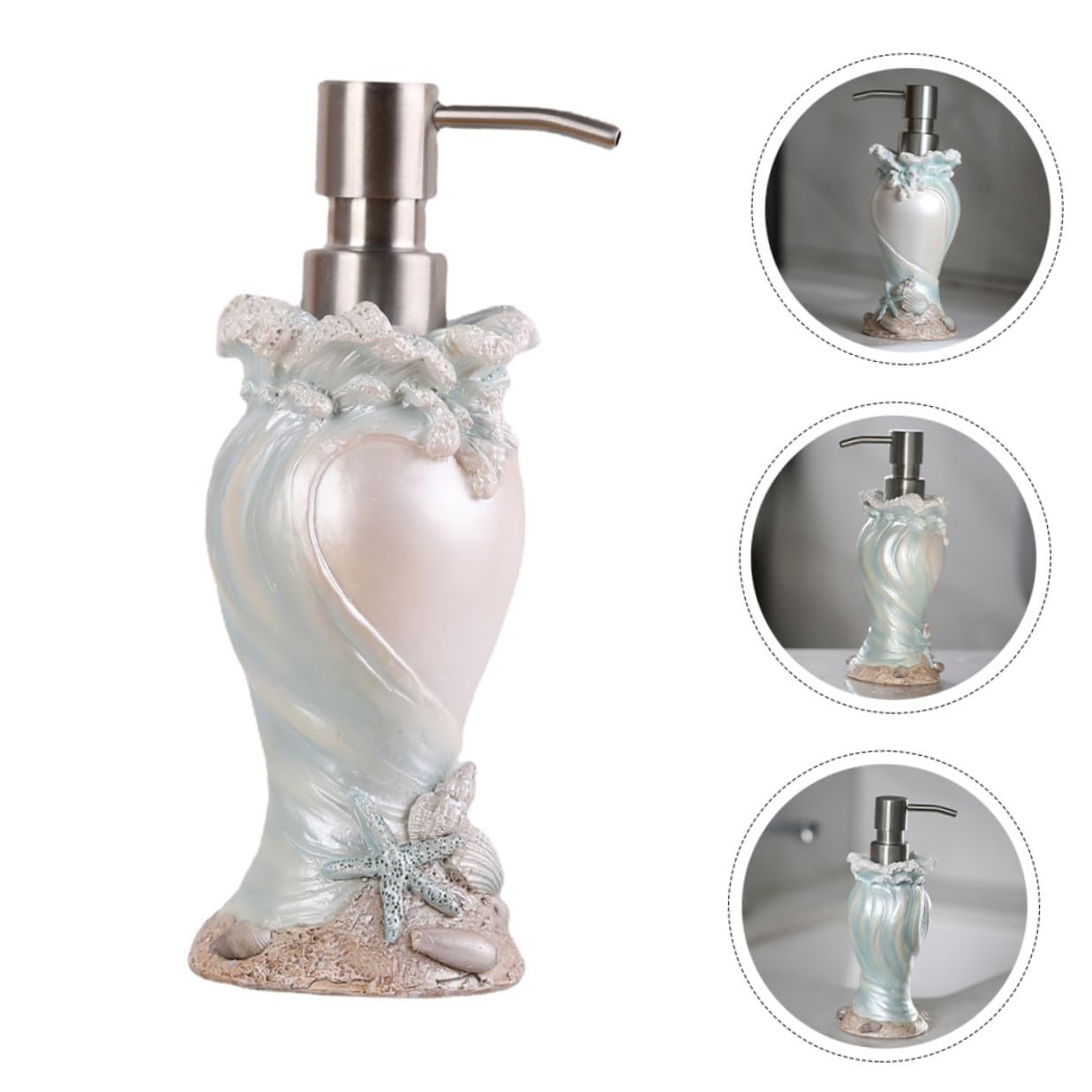 Dispenser di Sapone Liquido Decorativo in Resina Bianca Stile Mare Pompa Ergonomica da 200ml per Bagno e Casa Leggero e Funzionale