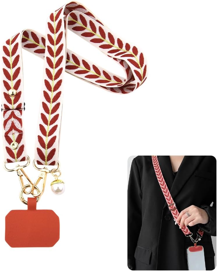 Phone Lanyard Crossbody Strap Ribbon Leaf Neck Lanyard Crossbody with Tether Tab Cell Phone Lanyards Strap Rope