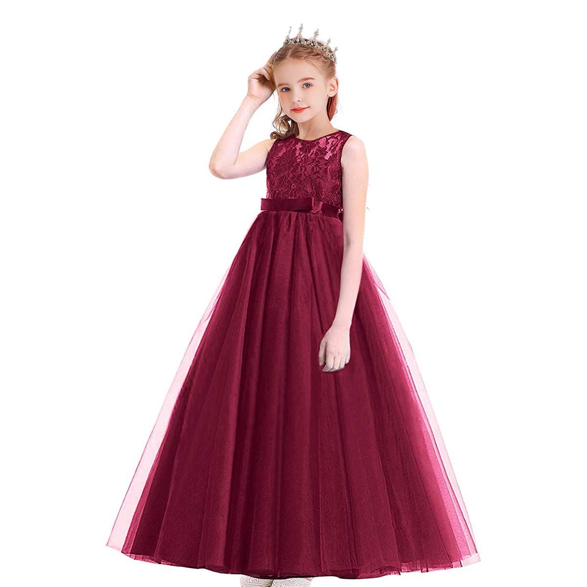 MIXIDON Filles Dentelle Robe Banquet Fête De Mariage Princesse Fleur Robe Pageant Demoiselle d'honneur Baptême 1-14 Ans