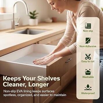 Kitchen Drawer & Cupboard Liner 45x500cm Non Slip Shelf Protector for Cabinets, Cut to Size Drawer Mat for Kitchen Shelves & Storage, Easy Clean Cupboard Lining Paper-White