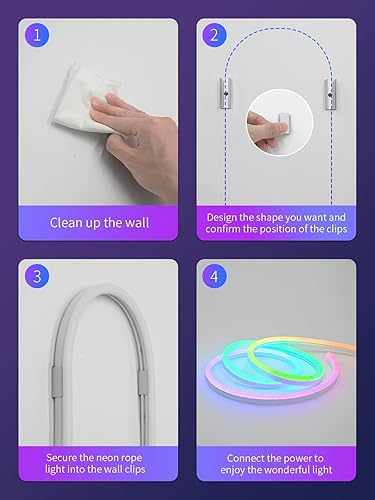 Miniatura 6 de MMEEVT Luz de neón Srtip, 10 pies3M RGB+IC Dream Color Dynamic LED Rope Lights, control de aplicación Bluetooth, sincronización de música, diseño