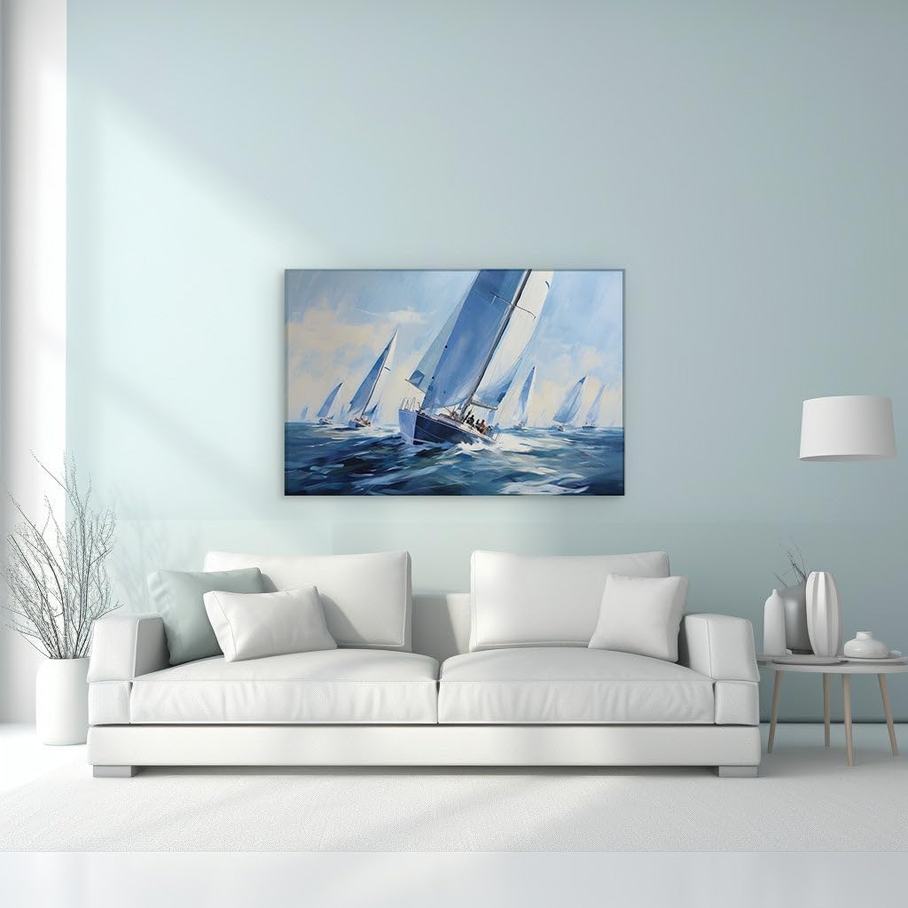 Canvas for Living room. Sail into Vivacity: Capturing the Essence of a Seafaring Race on Canvas, 27 x 18 inch Canvas Wall Art - Modern Home Decor