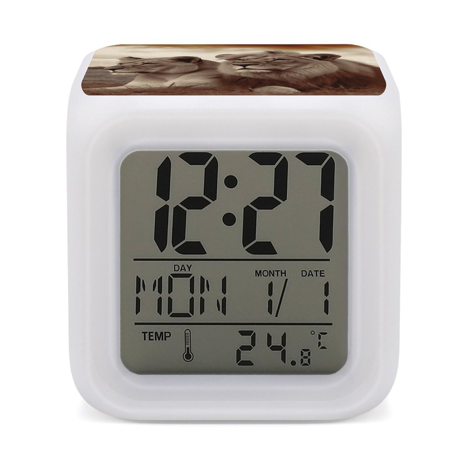 VstaDank African Lion and Lioness Digital Alarm Clock LED Display Screen Color Change Alarms Clock Smart Alarm Clock Wake Up Digital Clocks with 7 Color Nightlight for Bedroom