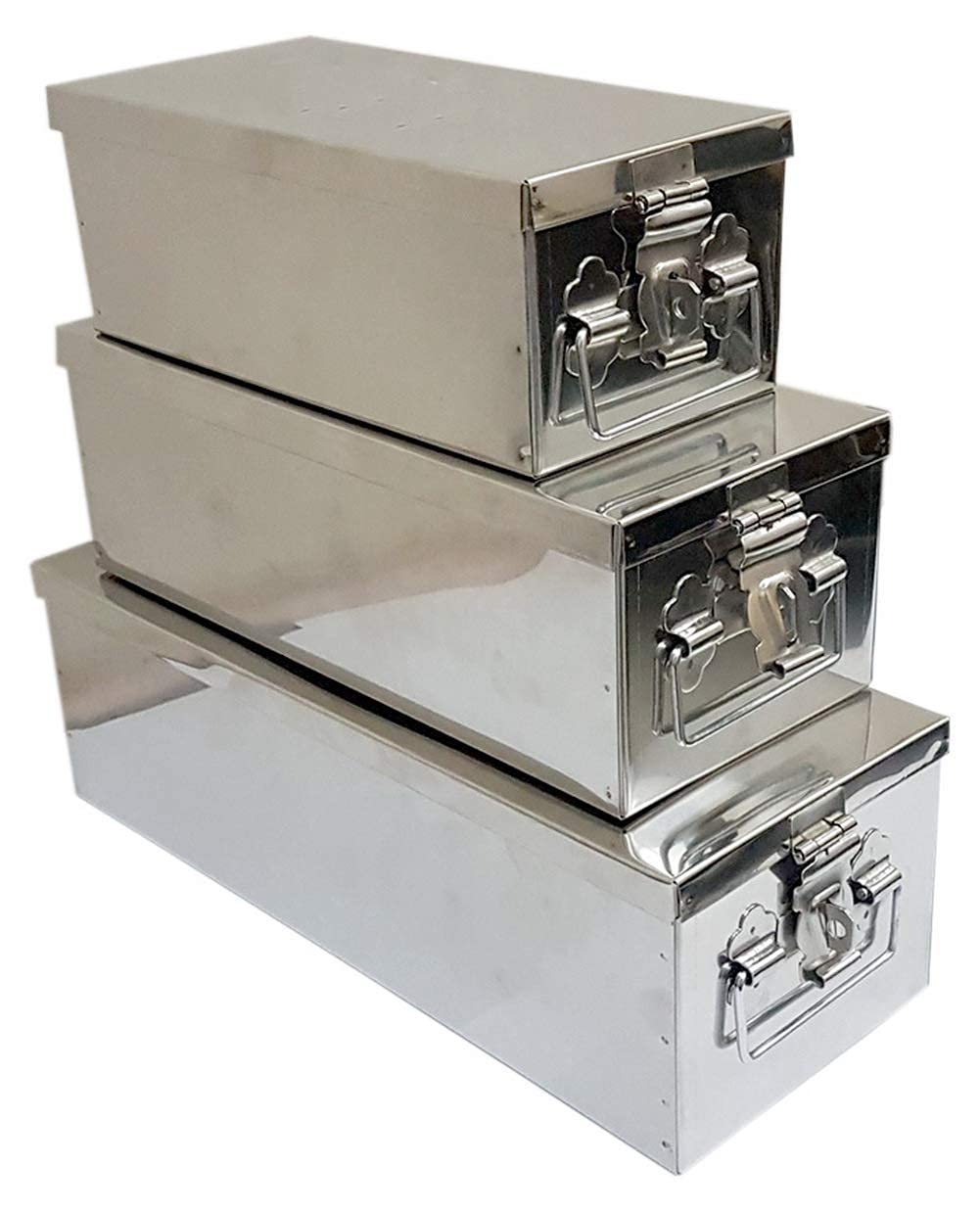 GinoSet® Stainless Steel Locker Boxes Jewellery Boxes Cash Peti Set (Multi_Pack of 3) Size -8.2 Inch, 10.2 Inch, 12.2 Inch. (B0982ZK8MX) Amazon Price History, Amazon Price Tracker