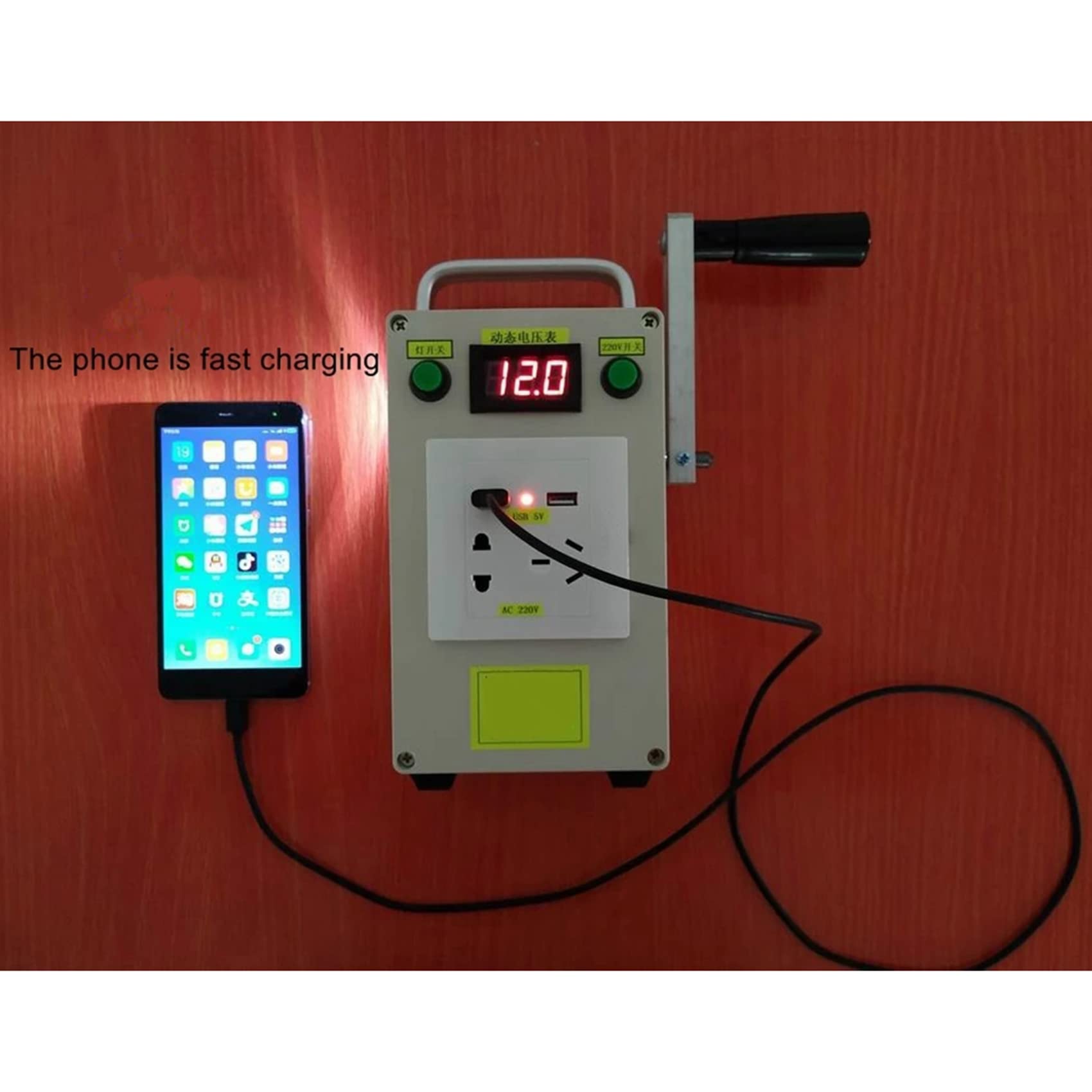 Generador de manivela Manual Multifuncional portátil de 220V 12V 5V, Banco de Potencia de Salida, luz de Emergencia Recargable