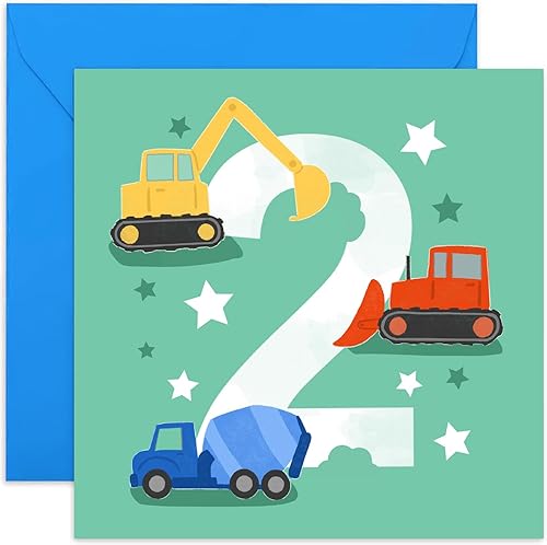 Miniatura 6 de Old English Co. Tarjeta de primer cumpleaños para niño o niña, tarjeta de feliz cumpleaños de 4 años para niños de cuatro años, tema de excavador,