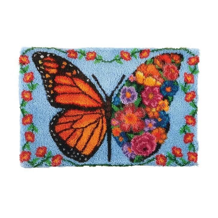 ROCKY&CHAO Myriad Choices Latch Hook Rug Kits, DIY Latch Hook Rug, Carpet Making Cushion, Crochet Kits Embroidery Kits Needlework Crafts for Home Decor,Flower Butterflies, 50x38cm