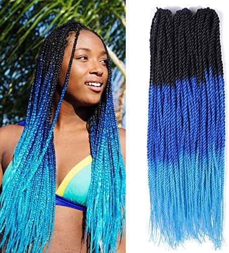 Senegalese twist hair Crochet 22inch 30strands 3pcs/lot Synthetic Braids Crochet Hair high temperature fiber Mix Ombre Color Twist Braiding Hair Extension(1b/blue/green)