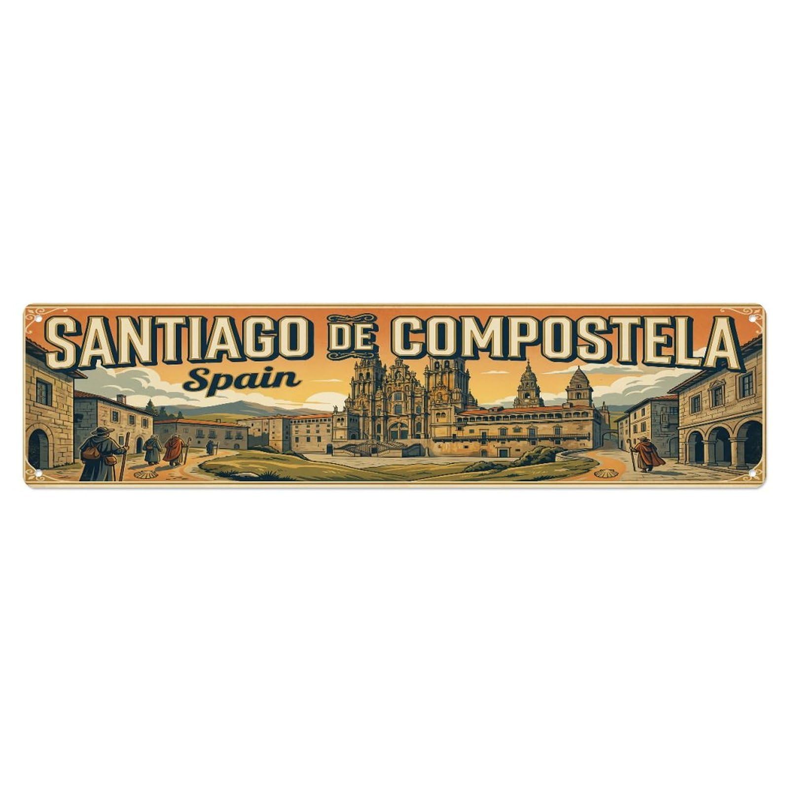 Metal Tin Sign Vintage Travel Spain Santiago