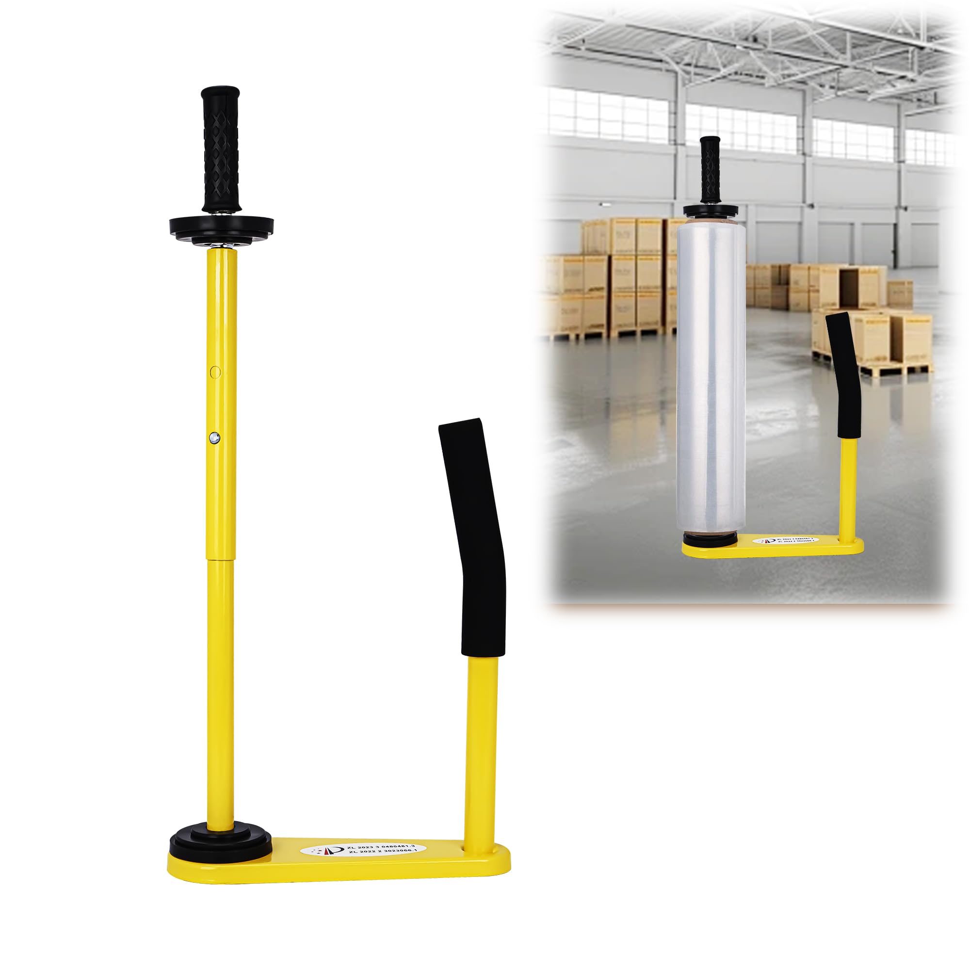 Rloao Yellow And Metallic Heavy Duty Pallet Wrap Dispenser With Handle