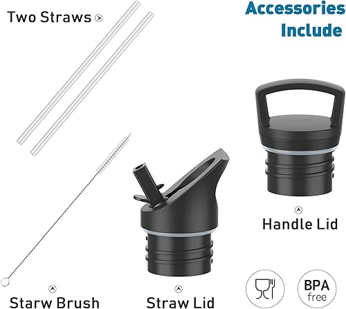 Miniatura 6 de Arslo - Botellas de agua de doble pared de acero inoxidable, botella aislada al vacío con tapa con pajilla, botella de agua aislada que mantiene el