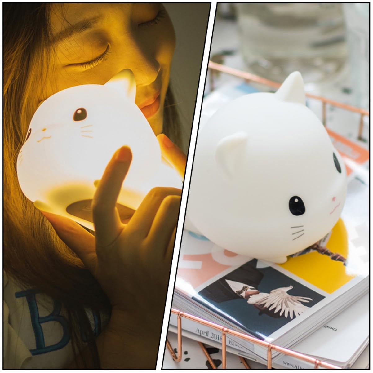 jojofuny Luz Nocturna de Silicona Forma de Gato para Habitación Lámpara Decorativa Pequeña USB Luz para Dormir para Mesita de Noche Casa