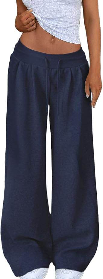 Womens Low Rise Sweatpants Y2K Drawstring Waisted Baggy Pants Casual Straight Wide Leg Lounge Track Trousers