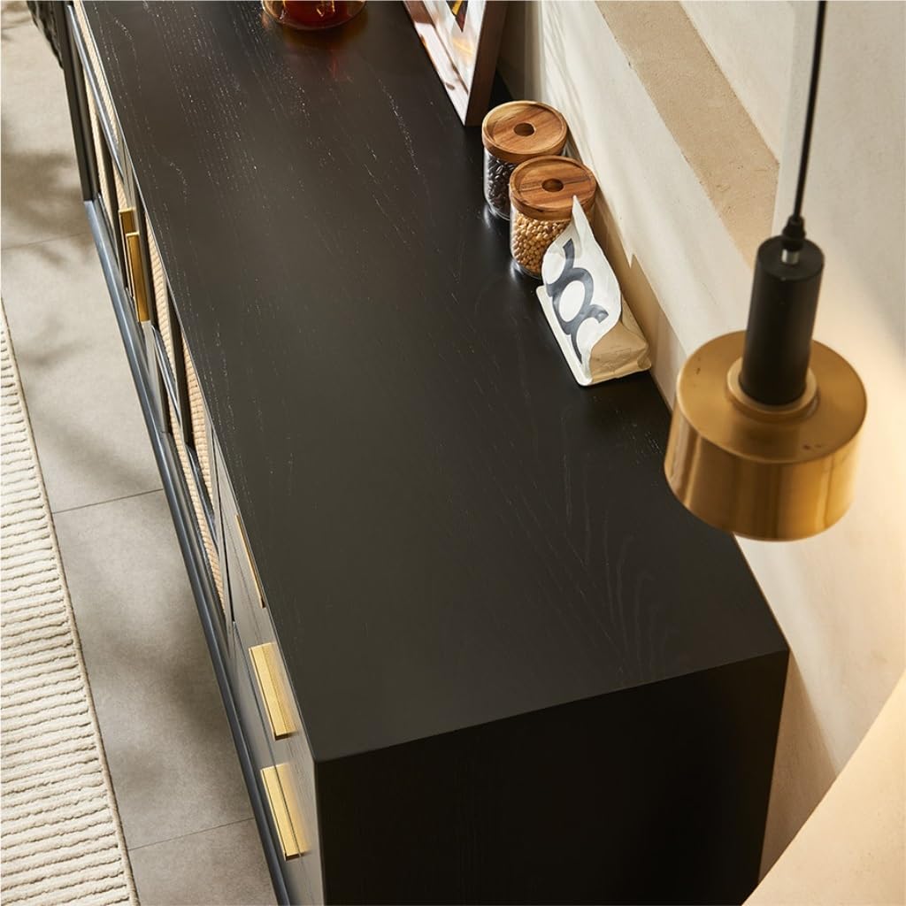 Küchenvorratsschrank Aufbewahrungsschrank aus massivem Rattan, Sideboard mit Schubladen, schwarzer Kaffeebarschrank, geeignet for Esszimmer, Küche, Eingangsbereich Buffetschrank Mit Stauraum