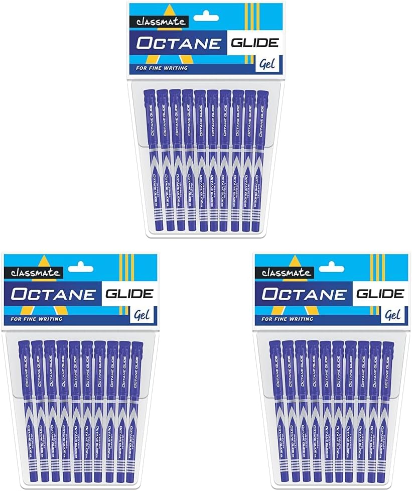 Classmate Octane Glide- Blue Gel Pens (Pack of 30) | Smooth Writing Pens|Dark ink shade for neat writing|Preferred by Students for Exam & Class notes|Study at home essentials