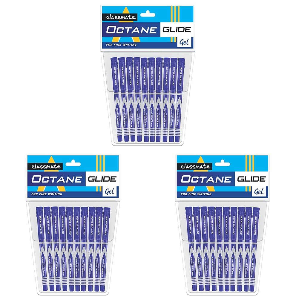 Classmate Octane Glide- Blue Gel Pens (Pack of 30) | Smooth Writing Pens|Dark ink shade for neat writing|Preferred by Students for Exam & Class notes|Study at home essentials