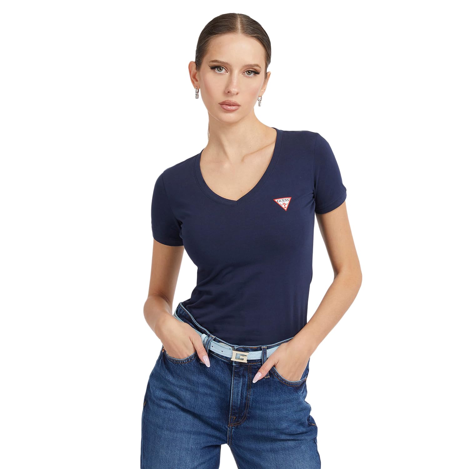 GUESS Women's v-neck T-shirt Mini Triangle
