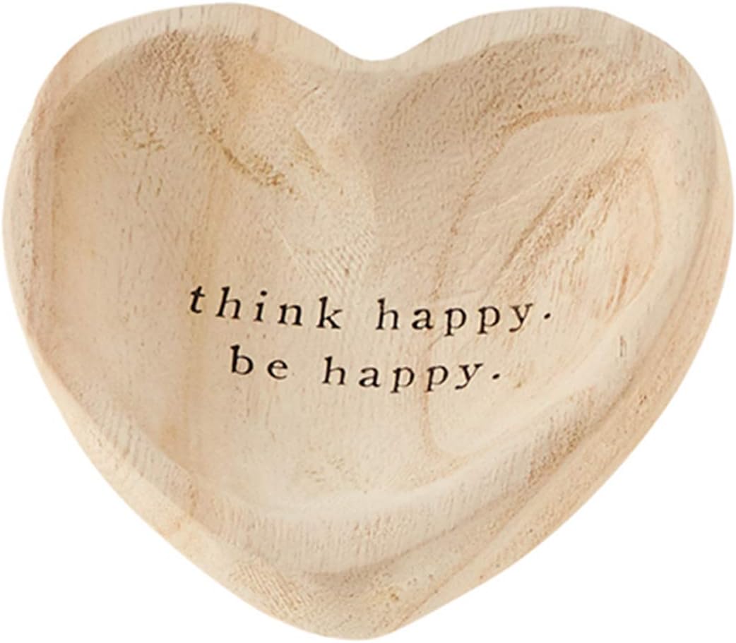 Mud Pie Think Wood Heart Trinket Tray, 5"" x 5"""